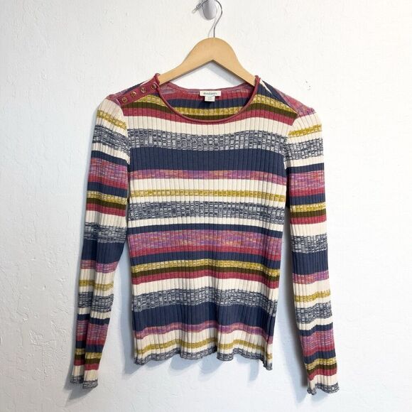 Sundance Sweater Womens XS Petite Rainbow Striped Chunky Ribbed Knit Buttons - Picture 1 of 5